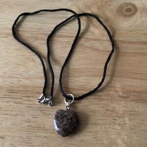 Artisan Heart Pendant Brown Spotted Brazilian Crystal Agate Gemstone Necklace